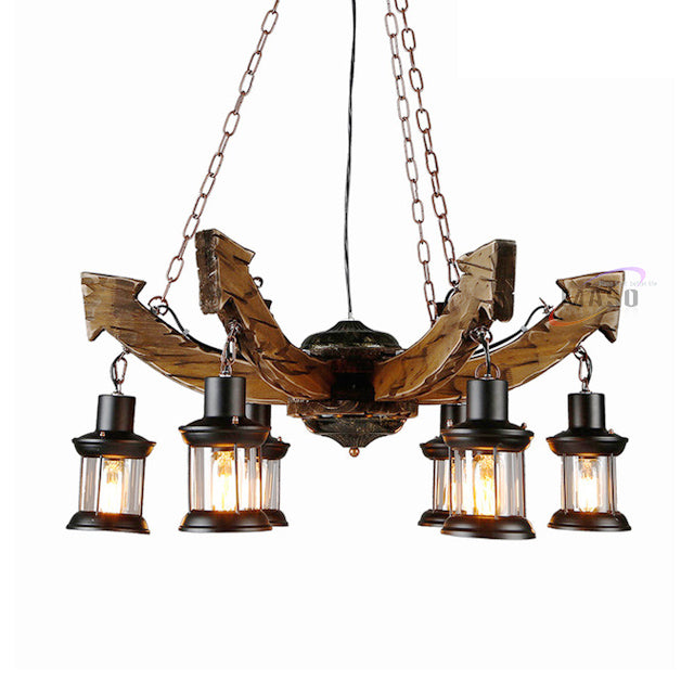 American wood anchor natural-wooden-lamp-base chandelier