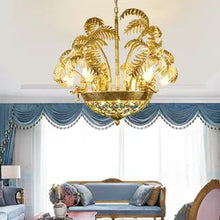 Load image into Gallery viewer, Luxury Design Dining Room Bedroom Gold Leaf Shape Pendant Light Vintage Brass Chandelier
