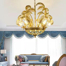 Charger l&#39;image dans la galerie, Luxury Design Dining Room Bedroom Gold Leaf Shape Pendant Light Vintage Brass Chandelier
