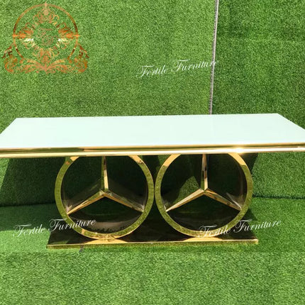 White Glass Sweetheart Gold Dining Table