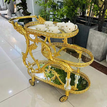 Load image into Gallery viewer, European Classic Trolley Wedding Decoration Golden Dining Cart Luxury Bar 3-Floor Trolley
