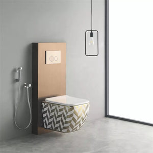 Hanging Square Golden Wall Hung Toilet Ceramic Sanitary Rimless Wall Hung Toilet
