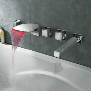 Bathroom wall mount Widespraed 5pcs LED Light Waterfall tap Spout Bathtub Faucet with Hand Shower