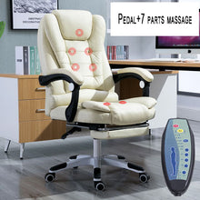 Lade das Bild in den Galerie-Viewer, Massage soft ergonomic office furniture executive chair lie down boss PU luxury black leather office chair with footrest
