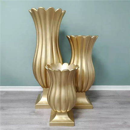 Gold Fiberglass Vase Flower Pot Royal Golden Trumpet Vase For Decoration