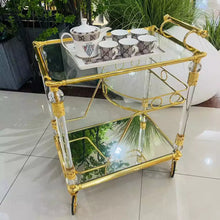 Load image into Gallery viewer, Hotel Restaurant Trolley Golden Copper Tray Cart

