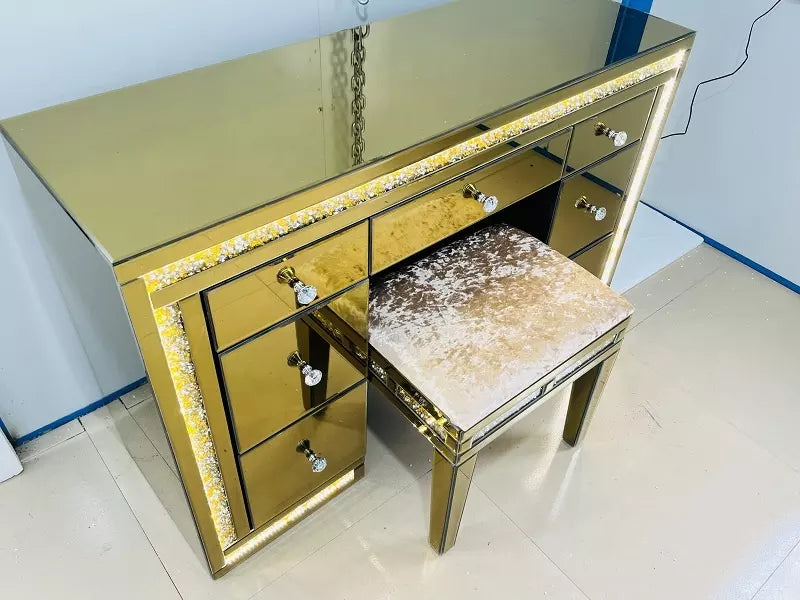Modern Dressing Table for Bedroom with Mirror Gold Table Glass With drawer and Chair