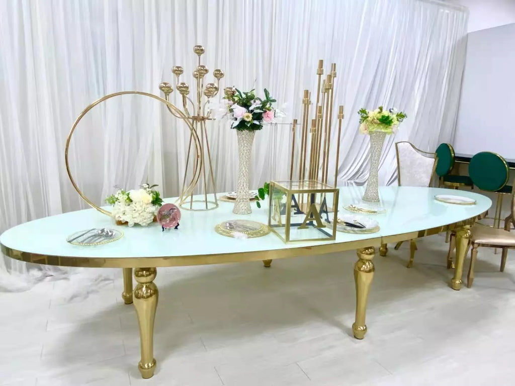 Golden Stainless Steel Oval Glass Top Modern Style Dining Table