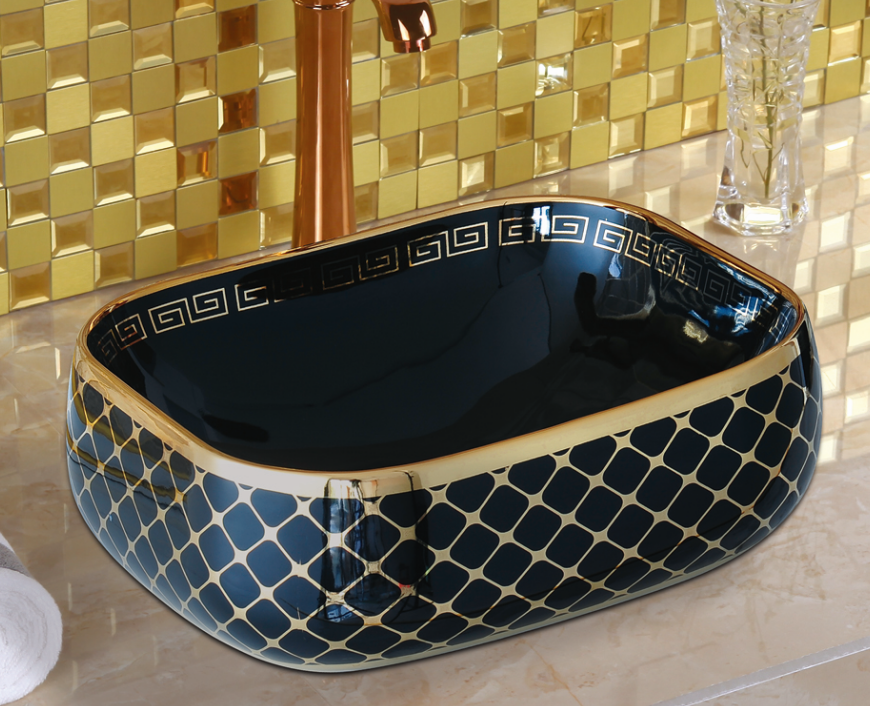 luxury bathroom black gold ceramic wash basin bathroom ceramic sink toilet wash basin