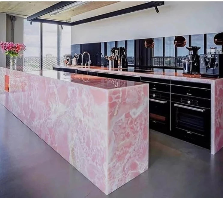 Agate Stone Marble Slab Modular Kitchen Cabinet