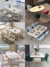 Load image into Gallery viewer, Marble top Panel tables and velvet chairs dinning room furniture dining tables set
