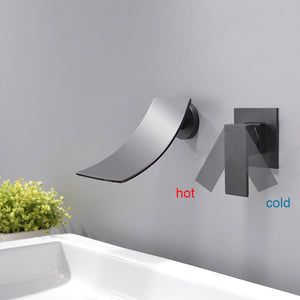 Matte Black Waterfall Basin Faucets Wall Mount Waterfall Faucet Single Handle Mixer Tap Bathroom Waterfall Basin Faucet