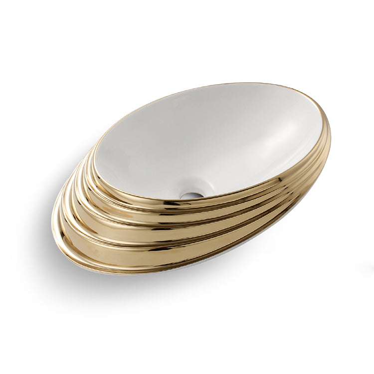 Gold color countertop oval ceramic washbasin bathroom sink luxury hand wash art basin