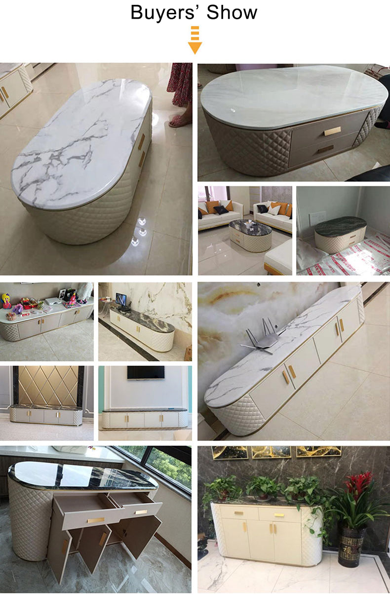 Luxury Stainless Steel Leather Coffee Table Round Center Tables