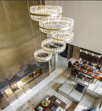 Загрузить изображение в средство просмотра галереи, hotel project big tall Led crystal chandelier Pendant Light ring group for lobby villa office light CE/FCC/CUL

