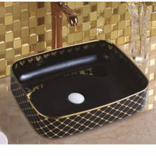 Load image into Gallery viewer, Hand and Face Washing Ceramic Art Sink Gold Colored Countertop Basin Bathroom Rectangular Porcelain Vessel
