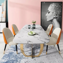 Load image into Gallery viewer, Marble top Panel tables and velvet chairs dinning room furniture dining tables set
