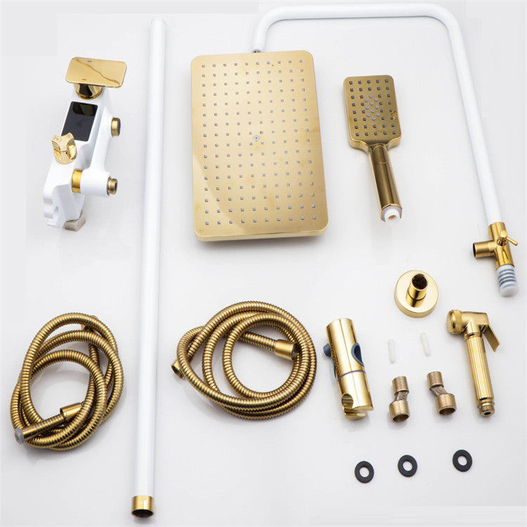 Shower Head Luxury White and Gold Copper Shower Set Golden Pressurized