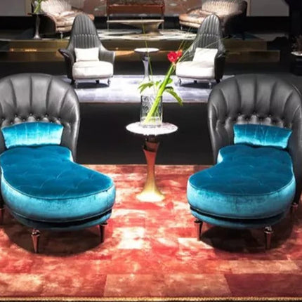 Modernes italienisches Design, blaues Ledersofa mit Chaiselongue-Sofa, gestepptes Rindsleder, Hochzeits-Chaiselongue 