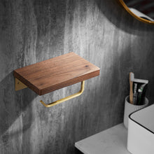 Загрузить изображение в средство просмотра галереи, Bathroom paper roll holder wall mounted walnut cell phone paper towel holder
