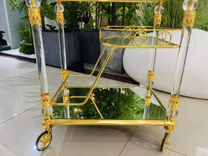 Hotel Restaurant Trolley Golden Copper Tray Cart