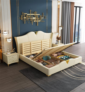 Bed Of Style European deluxe leather adult bed High Box Storage And Storage Bedroom Home Wood bed