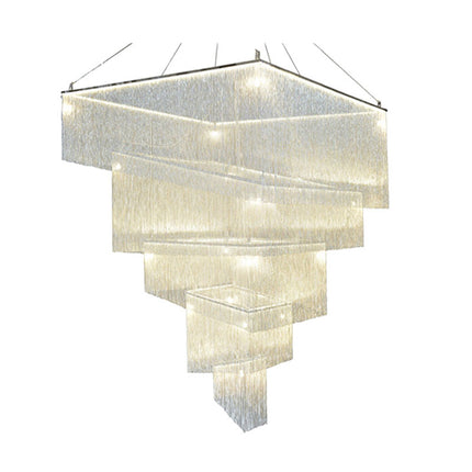Moderne Loft-Lampe, modische Silberdrahtbeleuchtung, große, luxuriöse Kronleuchter für Hotels