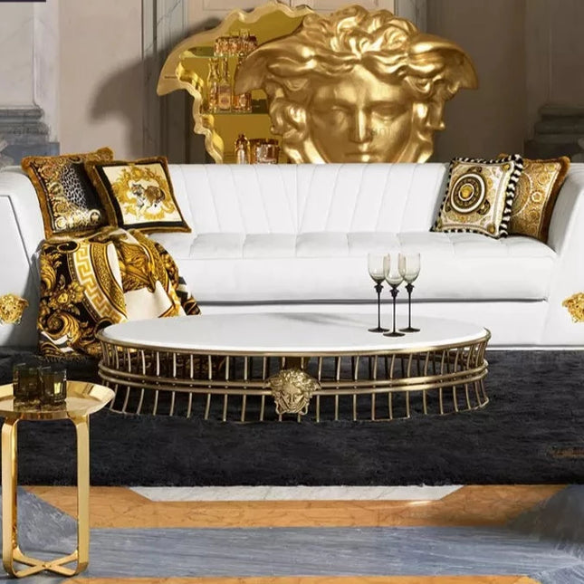 home living room furniture sofa set leather couch 3 seater villa white