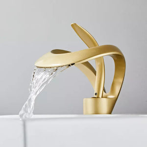 Luxury Waterfall Art Basin Faucet Cold Heat Single Hole Brass Bathroom Lavatory Wash Hand Basin Tap