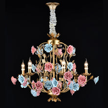 Load image into Gallery viewer, Floral Ceramic Iron Chandelier Pendant Light Crystal
