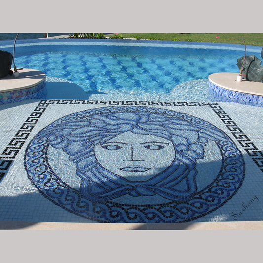 160X160CM Medusa Blue Swimming Pool Tiles Customize Glass Mosaic Pattern For Swimming Pool Tile