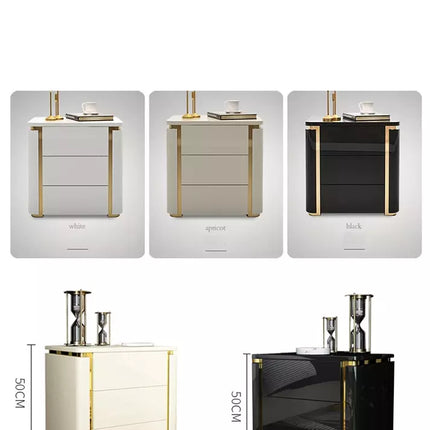 Led bedside table with top glass touch light, wireless charging, usb port bedside cabinet For bedroom