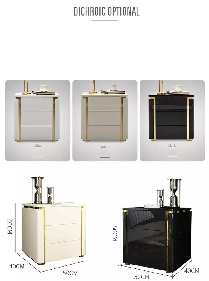 Led bedside table with top glass touch light, wireless charging, usb port bedside cabinet For bedroom