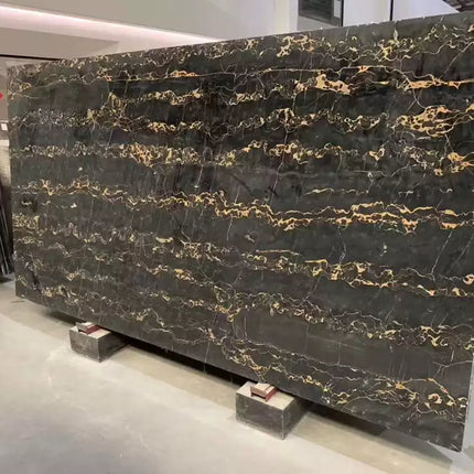 Italy Black Marble Slabs Black Portoro Marble With Golden Veins Flower Flooring Tiles