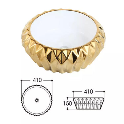 Gold Basin Sink Diamond Round Electroplated Porcelain Golden Bathroom Washbasin Countertop Sink