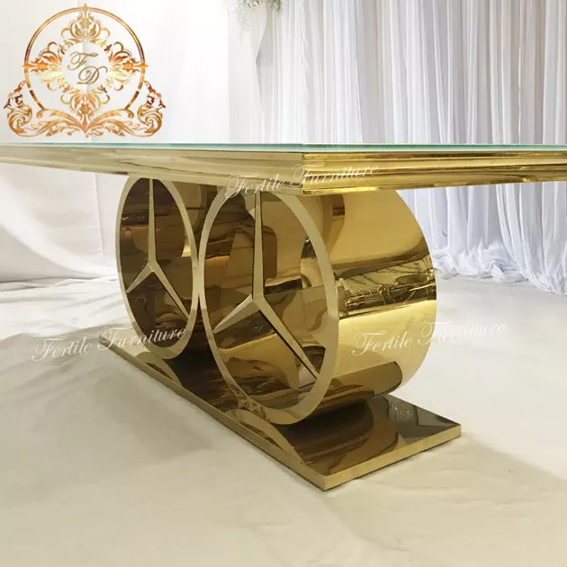 White Glass Sweetheart Gold Dining Table