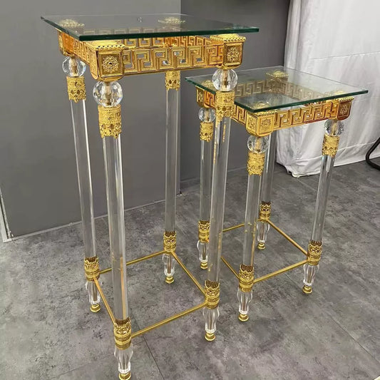 European Classic Crystal Flower Stand Hotel Living Room Decoration Shelf Golden Flower Rack