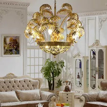 Load image into Gallery viewer, Luxury Design Dining Room Bedroom Gold Leaf Shape Pendant Light Vintage Brass Chandelier
