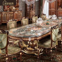 Cargar imagen en el visor de la galería, European Style Rococo Dinning Sets Best Price White Dining Table And Chairs Marble Top Solid Wood Center Table Set
