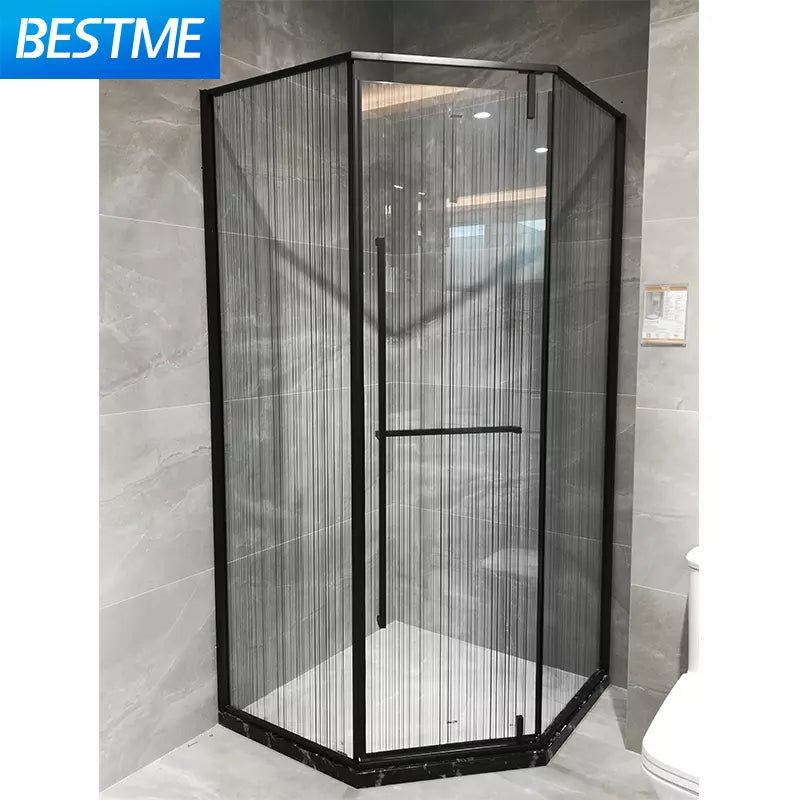 Black painted Stainless steel framed enclosed diamond shape shower door cabin tempered glass shower door