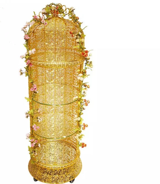 Luxury Hotel Wedding Decoration Flower Stand Golden Birdcage Decoration Flower Stand