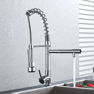 Contemporary Deck Mounted Brushed Nickel Copper Silver Gold Black Spring Kitchen Faucet
