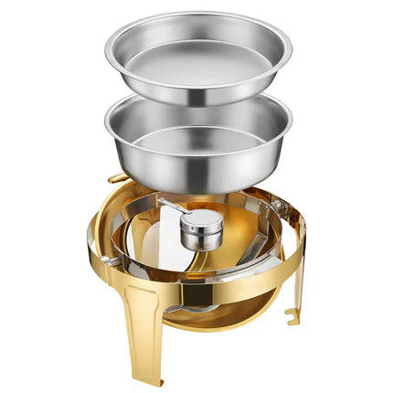 Luxury Large Stainless Steel Chafing Dish Gold 6.5L Big Roll Top Round Catering Chafing Dish Food Warmer