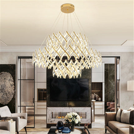 Moderne LED-Pendelleuchte, wechselbares Gold, mehrschichtig, Edelstahl-Pendelleuchte für das Wohnzimmer 