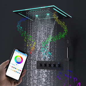 15inch Shower Head Built in Ceiling Shower with Led Lights Stainless Steel Bluetooth Speaker Built In