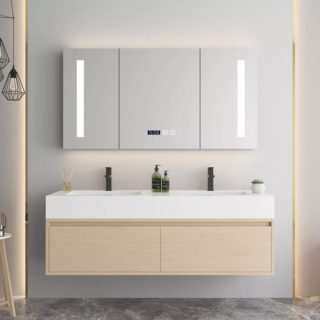 Bathroom cabinet with smart LED Mirror and Sintered Stone counter top and basin