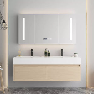 Bathroom cabinet with smart LED Mirror and Sintered Stone counter top and basin