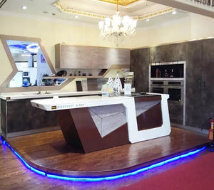 high end luxury line-shaped matte cheap set modern with center island kitchen cabinet