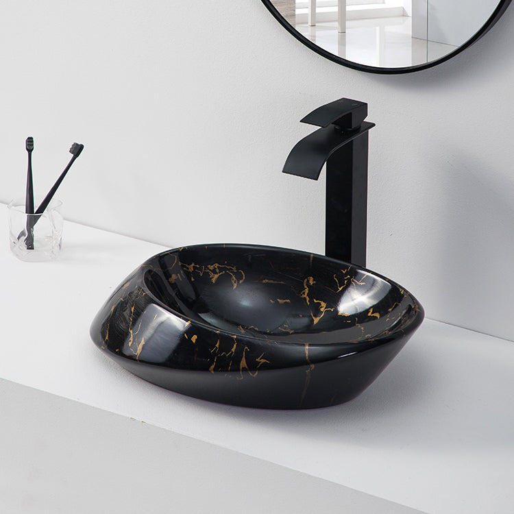 Counter top oval luxury modern art washbasin face hand wash basin vessel sink ceramic black marble
