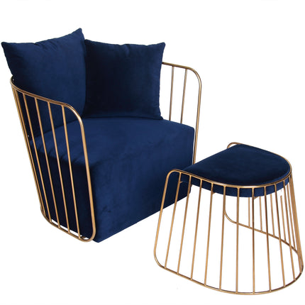 Modern Hotel Metal Gold Brides Veil Lounge Chair and Ottoman